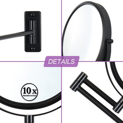 Lansi Black Makeup Mirror 10x Magnification, Double-Sided Swivel Mirror Wall Mount, Black Finish