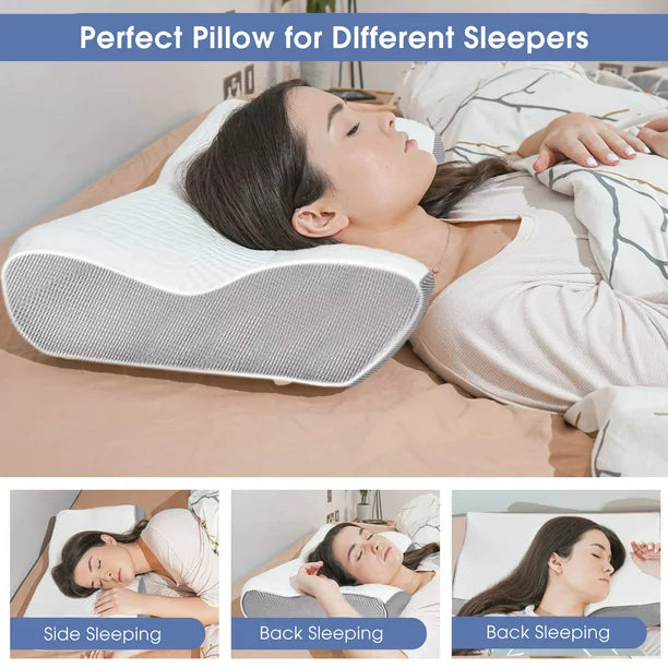 Memory Foam Pillow Butterfly Pillow, Adjustable Ergonomic Contour Support Cervical Pillow Slow Rebound Memory Foam for Sleeping, Back, Stomach, Side Sleeper, 20''x 12''x 4''