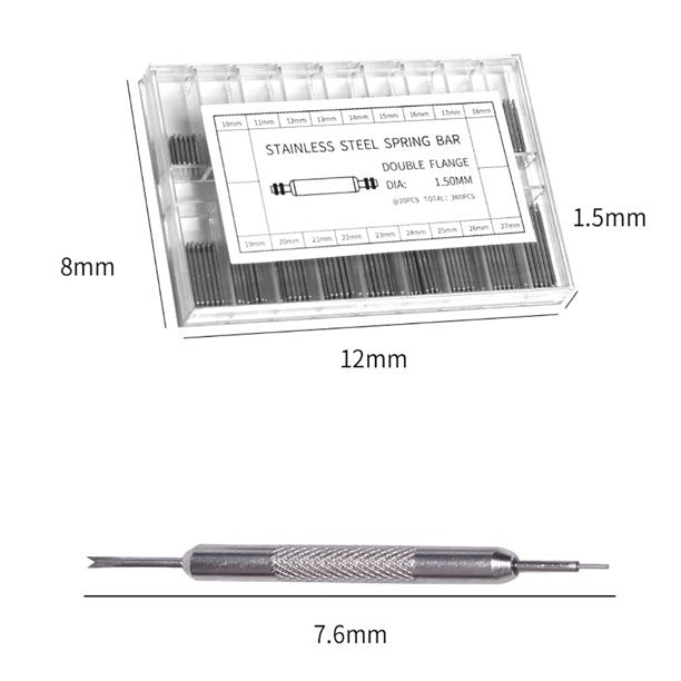 Aokelily 360pcs Spring Bar Tool Kit, Includes 18 Sizes of Stainless Steel Link Pins (10mm - 27mm), Aluminum Alloy Spring Bar Tool for Strap Replacement and Watch Pin Removal Tool