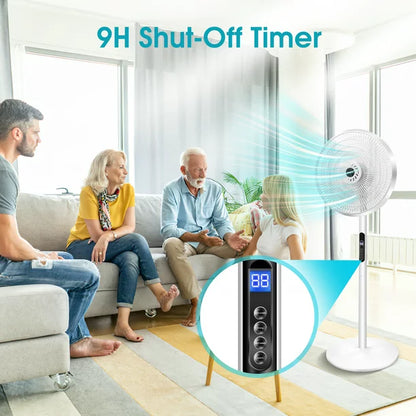 16" Pedestal Remote Control Oscillating Stand Up Fan 9-Hour Timer, 8-Speed, Electric Cooling Fans for Home Office Bedroom Use