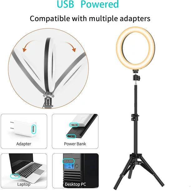 Doosl 10" LED Selfie Ring Light with 63" Extendable Tripod Stand & Phone Holder, 6500K Dimmable LED Circle Lights for Live Streaming & YouTube Video Photography