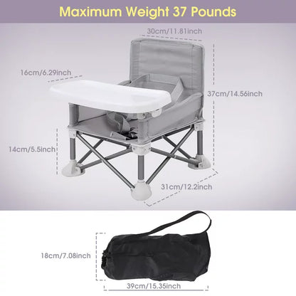 iFanze Booster Chair for Toddlers Eating, Travel Booster Seat with Tray for Months 6-36 Baby, Folding Portable Baby Booster Seat for Indoor/Outdoor Use, Gray