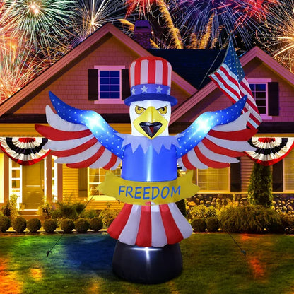 7FT Tall Patriotic Independence Day 4th of July Inflatable, American Flying Bald Eagle Blow Up Inflatables with Build-in LED Lights for Outdoor Indoor Home Celebration Garden Yard Decorations