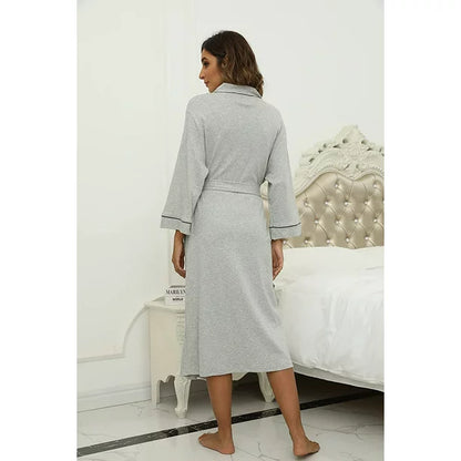 HEARTNICE Womens Robe, Lightweight Blended Cotton Knit Spa Long Bathrobe Soft Kimono 3/4 Sleeve Loungewear,(Grey mel. M)
