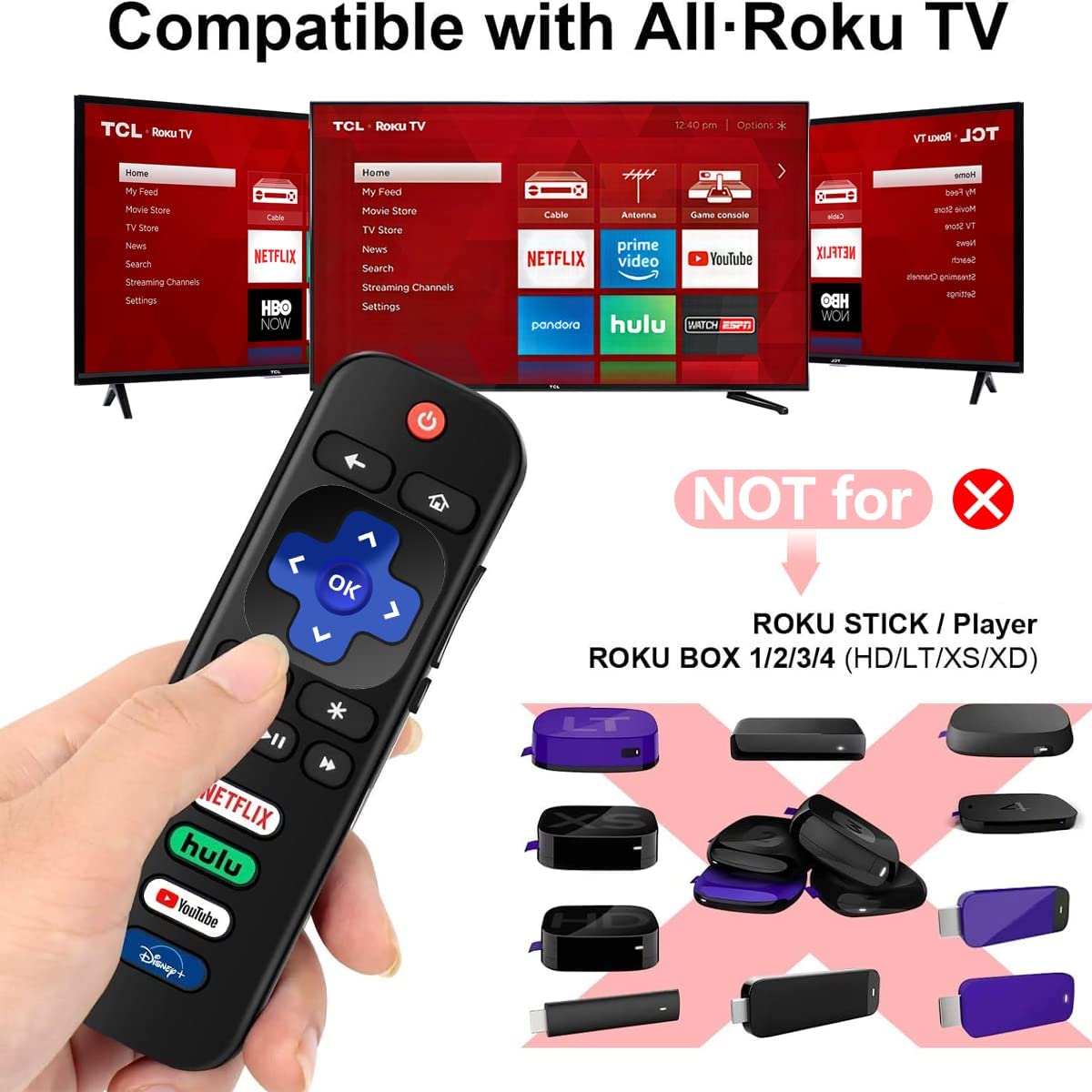 2 Packs Replaced Remote Control for TCL Roku TV/Hisense Roku/Onn Roku/Sharp Roku/Element Roku Westinghouse Roku/Philips Roku/Jvc Roku/Insignia Roku/RCA Roku Series Smart TVs