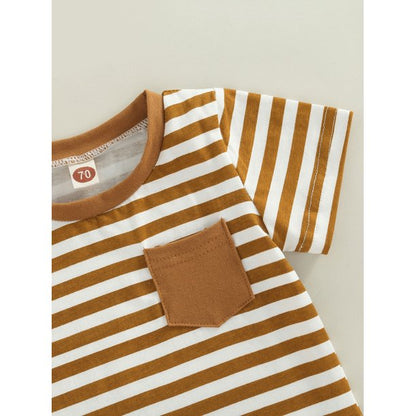 jaweiw Baby Boys Outfits Set, Short Sleeve Stripes T-shirt with Elastic Waist Shorts Summer Clothing,Size 0 6 12 18 24 M 3 Years