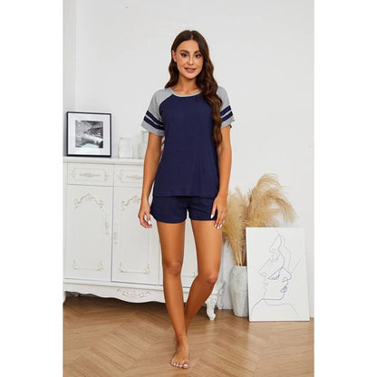 HEARTNICE Women Pajama Sets, Short Sleeve Loungewear Sleepwear Summer Two-Piece Pjs Sets With Pockets(Navy,M)