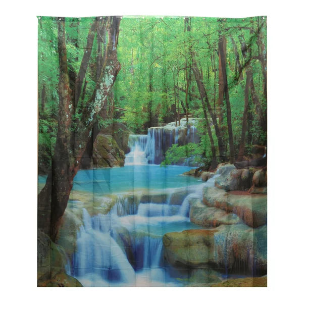 Waterproof Bathroom Shower Curtain Forest Waterfall Rocks Pattern with 12 Hooks Home Decor Art Decor 78 x 70 Inch