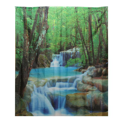 Waterproof Bathroom Shower Curtain Forest Waterfall Rocks Pattern with 12 Hooks Home Decor Art Decor 78 x 70 Inch