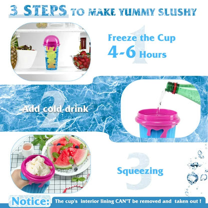 Slushie Maker Cup, Magic Quick Frozen Smoothies Cup Cooling Cup Double Layer Squeeze Cup Slushy Maker, Homemade Milk Shake Ice Cream Maker Diy It for Children and Family, Blue