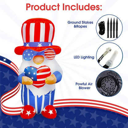 ifanze 4Ft Independence Day Inflatable Gnome Holding America Heart Decor Patriotic 4th of July Blow Up Dwarf with LED Lights for Home Yard Lawn Garden Indoor Outdoor Decoration Memorial Day ,Blue