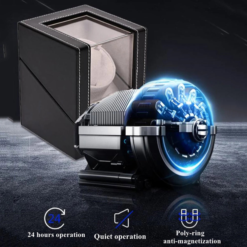 Aokelily Automatic Single Watch Winder, in Wood Shell and Black Leather/Carbon Fiber Leather, Japanese Motor