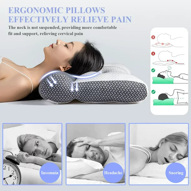 Ergonomic Pillow, Memory Foam Pillows Neck Pillow for Neck and Shoulder Pain, Ergonomic Orthopedic Bed Pillow for Side Back Stomach Sleeper, Grey