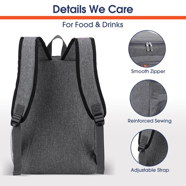 24 Can Backpack Cooler, Soft Sided Cooler Backpack, Insulated Leak Proof Waterproof Thermal Bag, Portable Lightweight Lunch Backpack for Travel Camping Office, Gray