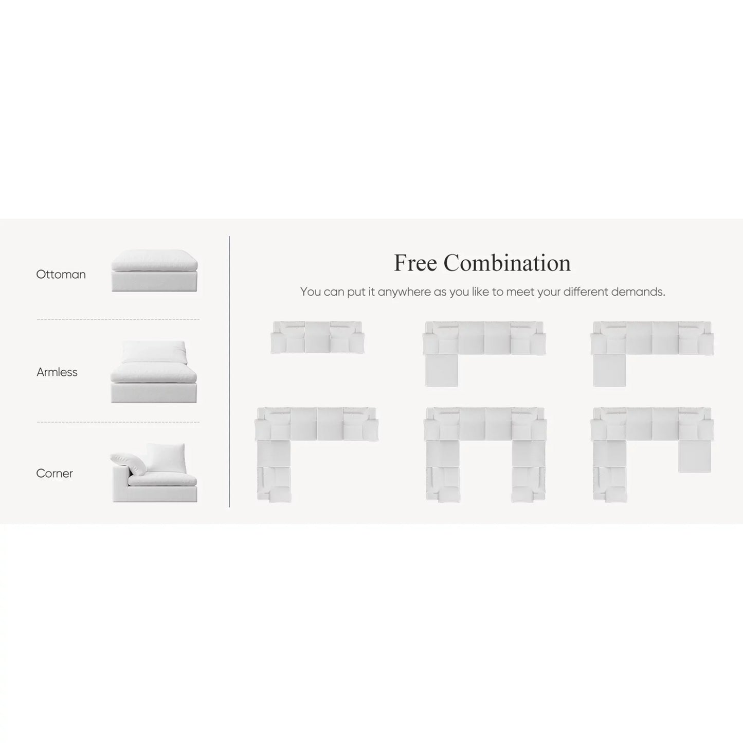 4-Piece Modular Sectional Sofa with Ottoman L-Shape 4-Seater Sofa Couch Modern Chaise Lounge for Living Room Off-white
