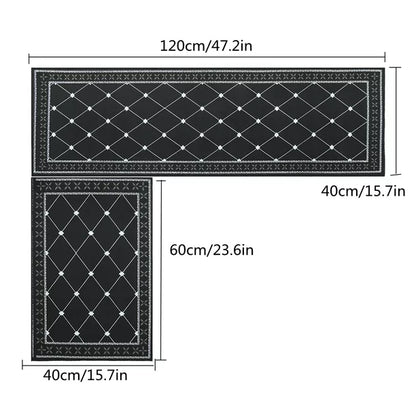 Anti Fatigue Kitchen Floor Mat Set of 2 Non Slip Kitchen Rugs and Mats Cushioned Comfort Runner Rug 15.7""x23.6""+15.7""x47.2"" Waterproof Kitchen Carpet, Black