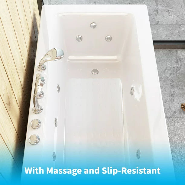 Mjkone 59" Whirlpool Air Massage Bathtub,Rectangular Water Jets Bath,Jetted Soaking Hot Tub with Slip-Resistant,Jet Spa for Bathtub with Faucet Set,Drop in Tub with Waterproof Pillow,Left