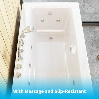 Mjkone 59" Whirlpool Air Massage Bathtub,Rectangular Water Jets Bath,Jetted Soaking Hot Tub with Slip-Resistant,Jet Spa for Bathtub with Faucet Set,Drop in Tub with Waterproof Pillow,Left