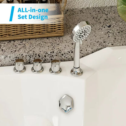 Mjkone Freestanding Whirlpool Bathtub,Spacious Triangle Shaped Back to Wall Tub,Therapy Massage Soaking Tub with Double Pillows,Elegant White Acrylic Jet Spa with Powerful Hydro Jets