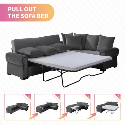 Mixoy 76"W Modern L-Shaped sofa,Convertible Sleeper Sofa Bed,Velvet Sleeper Counch with Memory Foam Mattress for Living Room/Bedroom/Office,Dark Grey