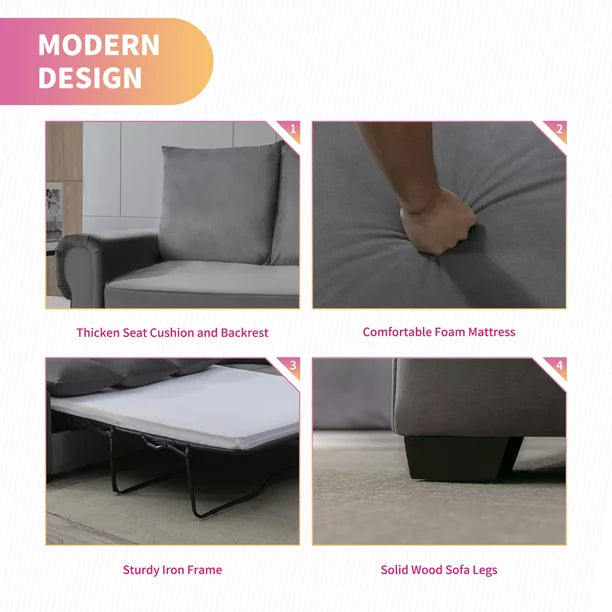 Mixoy 76"W Modern L-Shaped sofa,Convertible Sleeper Sofa Bed,Velvet Sleeper Counch with Memory Foam Mattress for Living Room/Bedroom/Office,Dark Grey