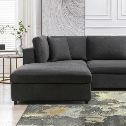 Mixoy Velvet U Shaped Sectional Sofa with Storage, 7 Seater Modular Sectional Sofa with Back Cushion ,Oversized Sleeper Sofa Couch Bed, Convertible Couches for Living Room ( Dark Grey）