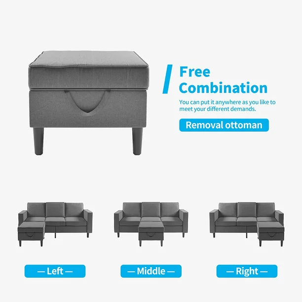 Mjkone Convertible Sectional Sofa Couch with Storage Ottoman, Sectional Couches for Living Room, 3 Pcs Couch Set for Living Room with Storage Pockets, 3-Seater +Ottoman +1-Loveseat +1-Seater