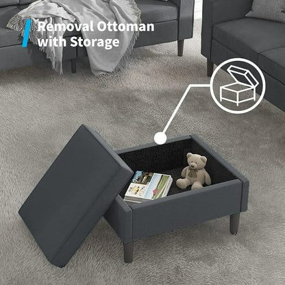 Mjkone Convertible Sectional Sofa Couch with Storage Ottoman, Sectional Couches for Living Room, 3 Pcs Couch Set for Living Room with Storage Pockets, 3-Seater +Ottoman +1-Loveseat +1-Seater