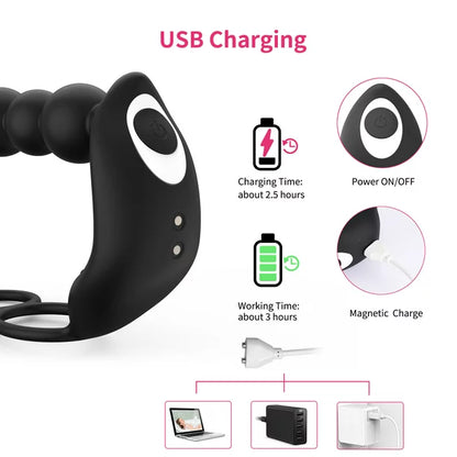 Anal Bead 10 Modes Adult Sex toys with Remote Control - 3-motor Anal Stimulator Vibrating Anus Plug for Men, Women and Couples