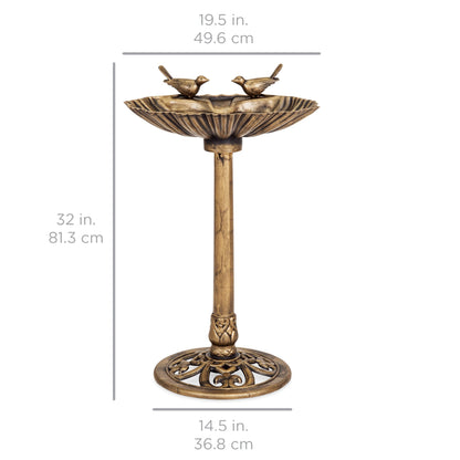 Pedestal Bird Bath Decoration w/ Sparrow Statues