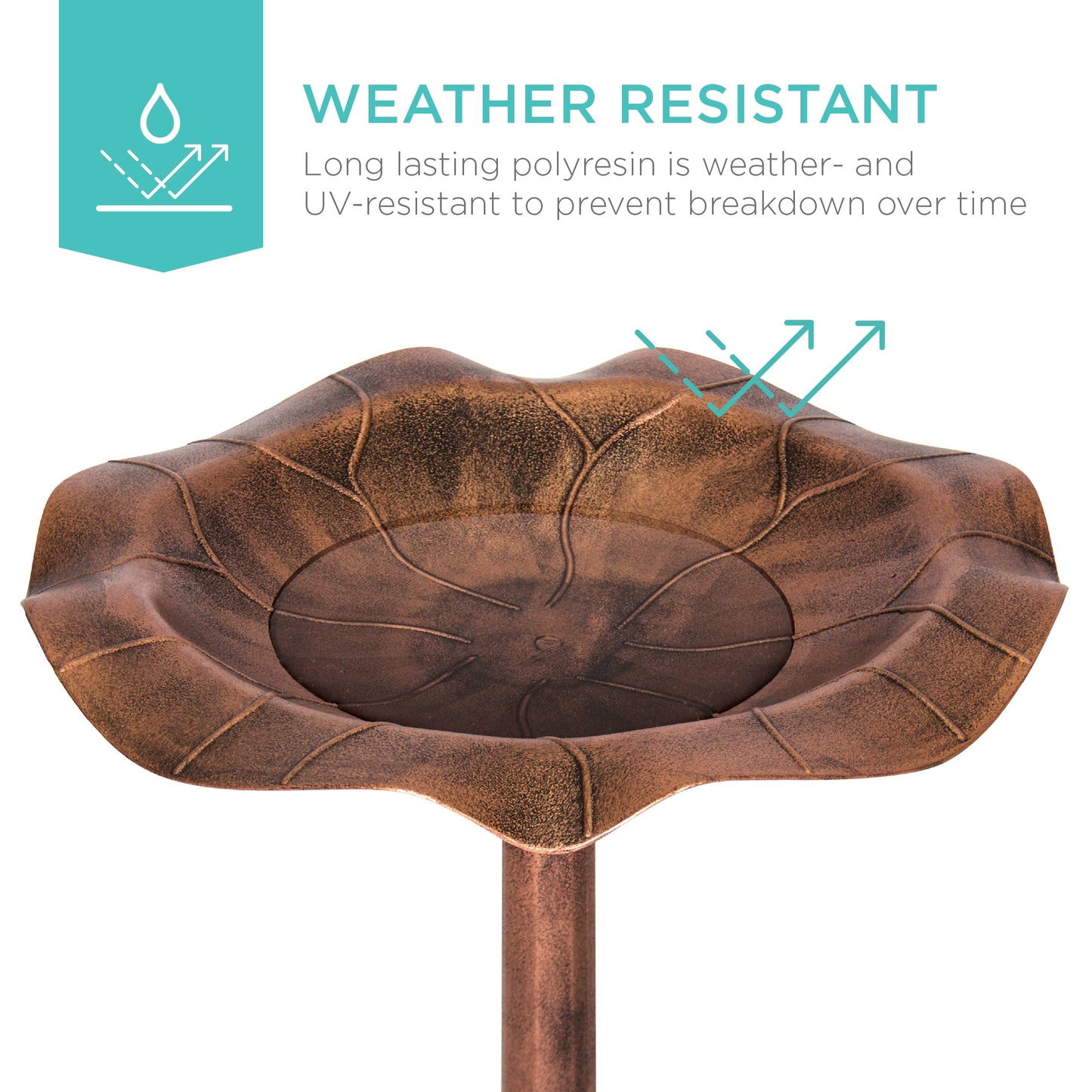 Lily Leaf Pedestal Bird Bath Decoration Accent w/ Floral Accents