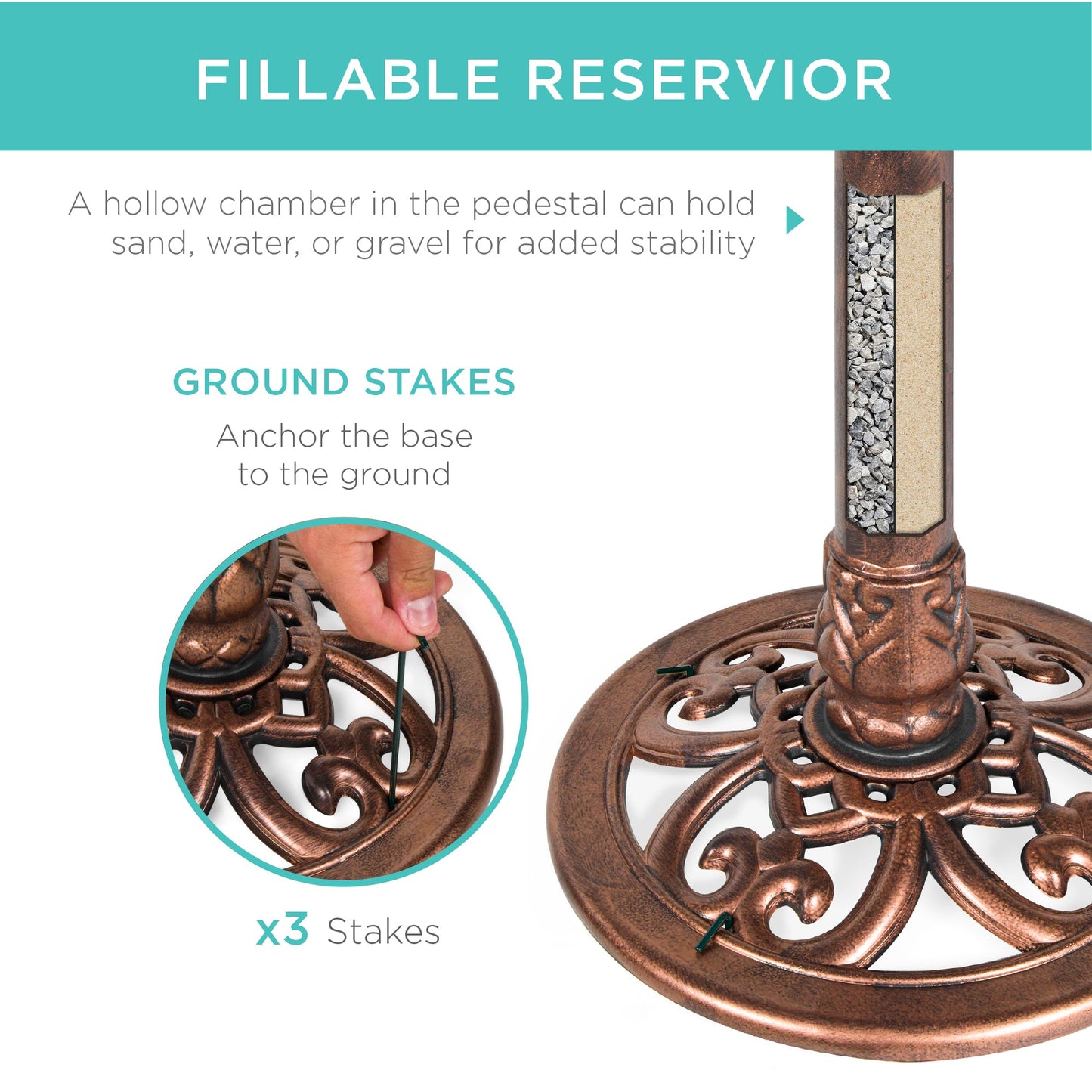 Lily Leaf Pedestal Bird Bath Decoration Accent w/ Floral Accents