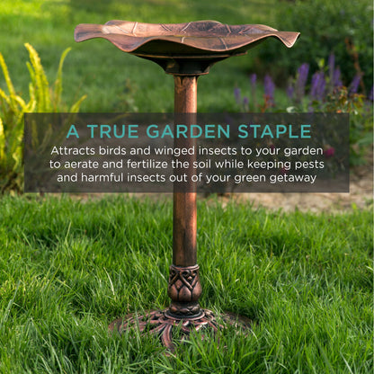 Lily Leaf Pedestal Bird Bath Decoration Accent w/ Floral Accents
