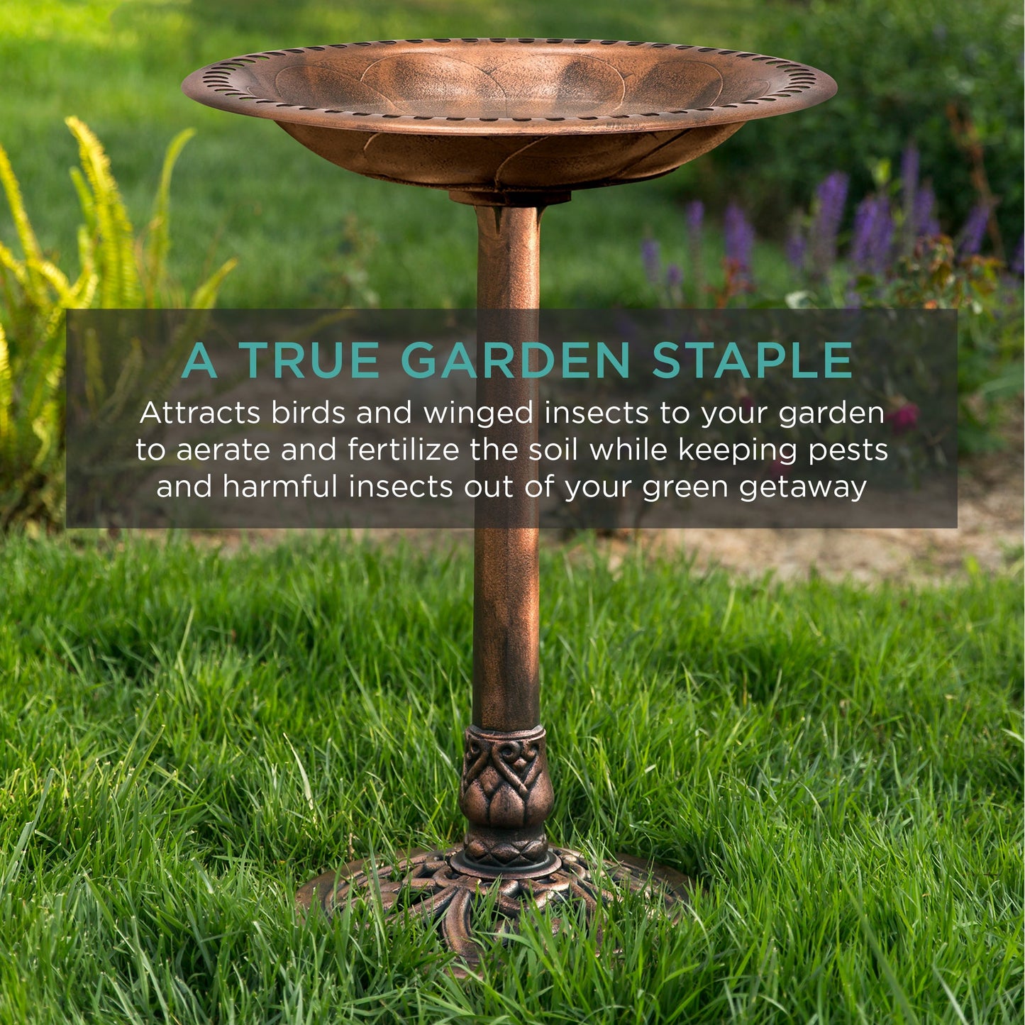 Vintage Outdoor Garden Bird Bath w/ Fleur-de-Lis Accents