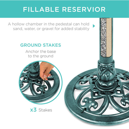 Lily Leaf Pedestal Bird Bath Decoration Accent w/ Floral Accents