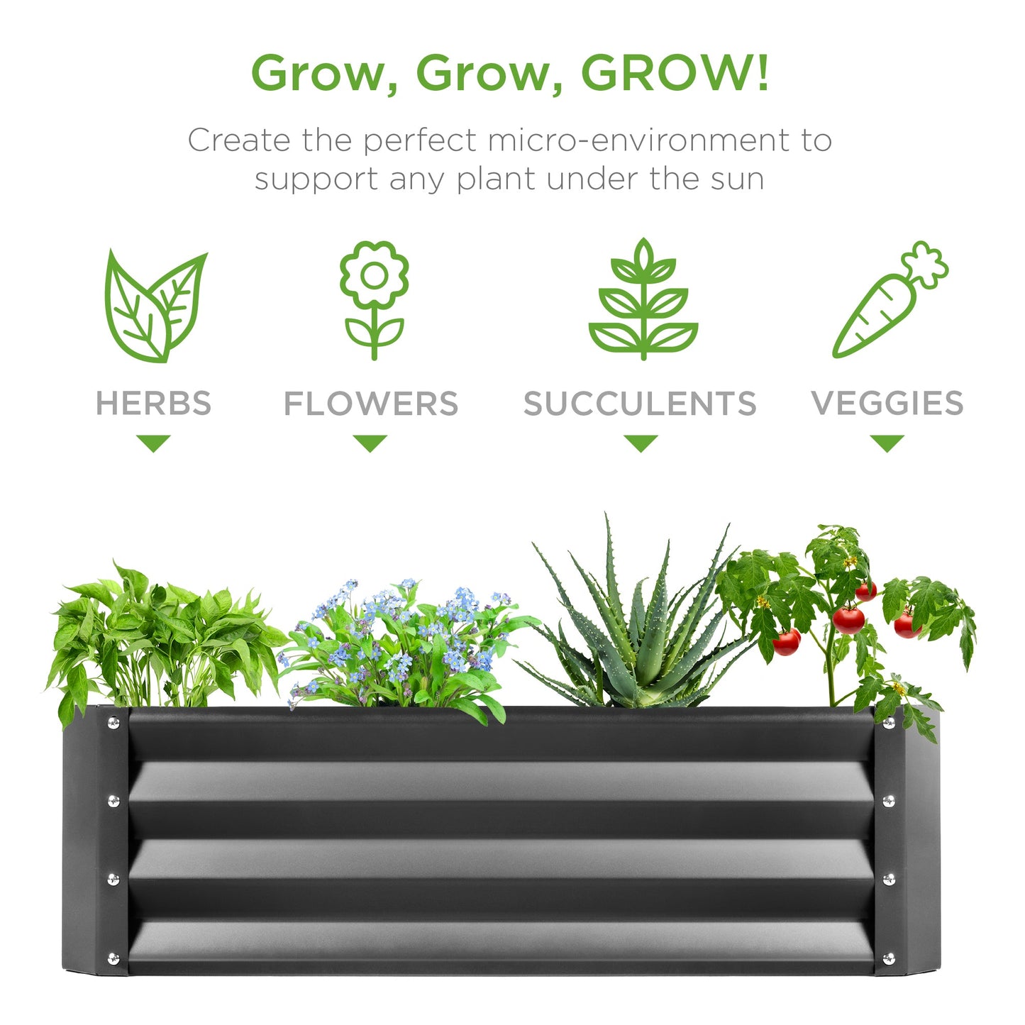 Outdoor Metal Raised Garden Bed for Vegetables, Flowers, Herbs