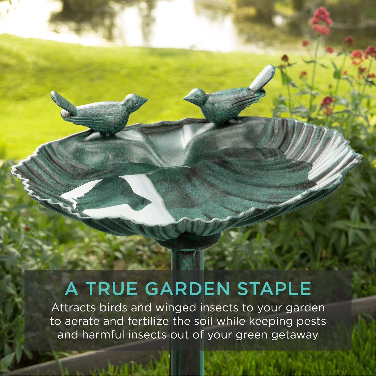 Pedestal Bird Bath Decoration w/ Sparrow Statues