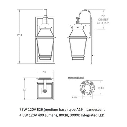Landmark Outdoor Wall Sconce with Shepherds Hook