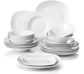 Dinnerware Sets, 24-Piece Porcelain Square Dishes, Gray White Modern Dish Set for 6 - Plates and Bowls Sets, Ideal for Dessert, Salad, and Pasta - Series ELISA