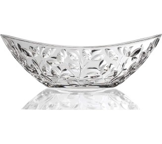 Elegant Crystal Serving Oval Bowl with Beautiful leaf design, Centerpiece For Home,Office,Wedding Decor, Fruit, Snack, Dessert, Server