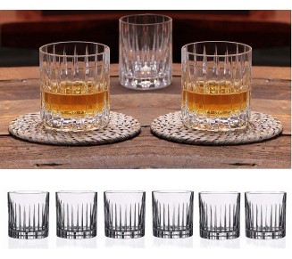 Double Old Fashioned Crystal Glasses, Set of 6 Whiskey Glasses, Perfect for Serving Scotch, Cocktails, or Mixed Drinks. (New York) pattern