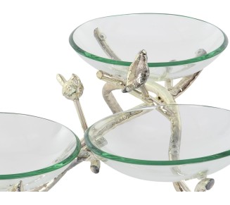 Tempered Glass Bird Serving Bowl with Silver Metal Base, 22" x 20" x 9", Clear