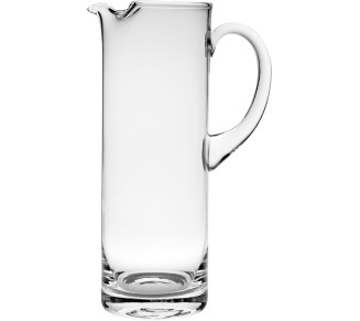 Glass Pitcher with handle Straight Sided, Handmade, With Spout, Ice Lip, 50 oz. 11" H, by Made in Europe