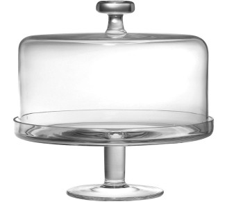 Handmade Glass 2 pc Set, Footed Cake Plate with Dome, 12" H, 11" D (Inside Dome is 10.25" D), Clear, Made in Europe
