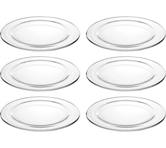European - Glass - Salad - Dessert - Round - Plate - Artistically Designed - 8.5" Diameter - Set of 6 - Made in Europe