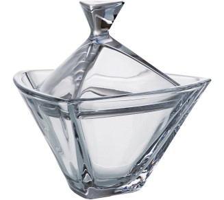 European Quality Glass - Crystalline - Triangle - Covered - Candy Dish - Jewelry Box - 7" - Made in Europe
