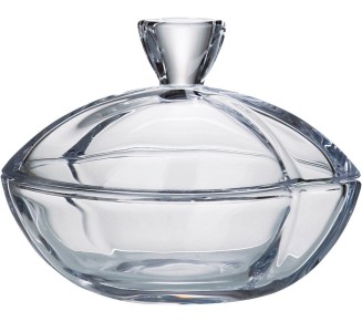 European Quality Glass, Crystalline, Covered, Candy Dish, Jewelry Box, 6" Length, Made in Europe