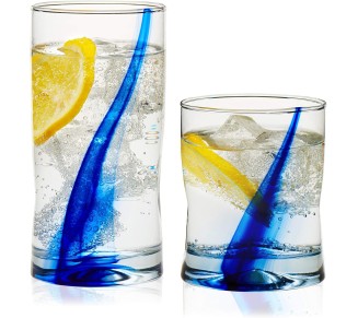 99104 Blue Ribbon Tumbler and Rocks Glass Set, (Set of 16 Piece) Drinkware Glasses Set, Clear Dishwasher Safe Rock and Tumbler Glasses Set