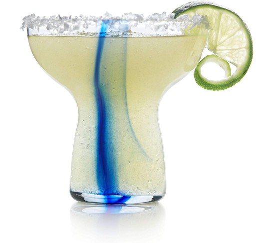 Blue Ribbon Stemless Margarita Glasses, Shallow Bowl Lightweight Margarita Glasses Set of 6, Margarita Set for Parties