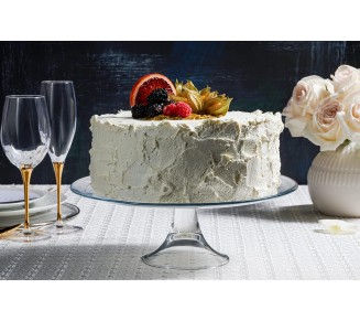 Footed Plate - Glass - Perfect for Cake - Fruits - Classic Clear - 13" Diameter - Made in Europe